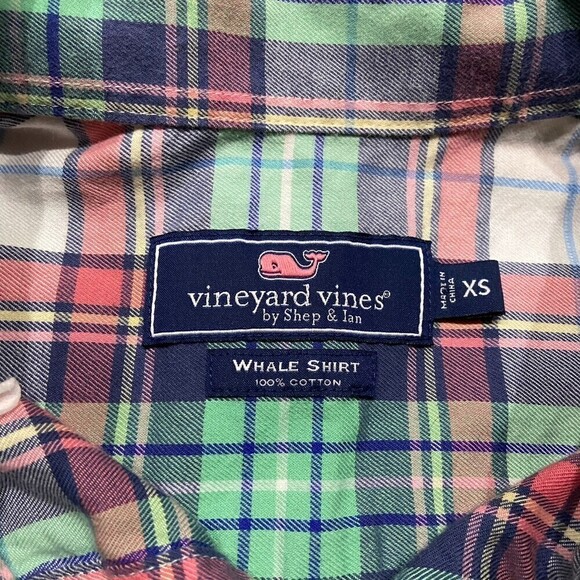 Vineyard Vines Whale Button Down Plaid Green Pink Shirt Cotton Men's Size XS - Picture 9 of 9